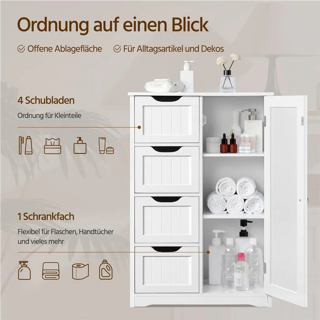 Yaheetech Badezimmerschrank - 56x30x82 cm - Aufbewahrung - Schubladen - Verstellbar - Kompakt - Weiß