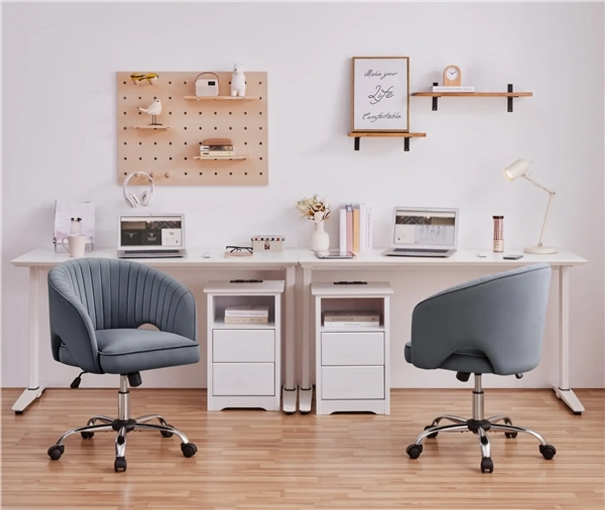 Yaheetech Bürostuhl Sessel - 60 x 56,5 x 73-83 cm - Mit samtig weicher Polsterung und verstellbarer Sitzhöhe und entspannender Schaukelfunktion - Für Büro und Empfangshalle - Dunkelgrau Polyester und Metall