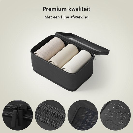 ONYXÂ¬Ã† Kompressionspackwürfel - 5 Stück - Gepäckorganisation mit Kompressionsreißverschluss - Für Koffer und Taschen - Schwarz
