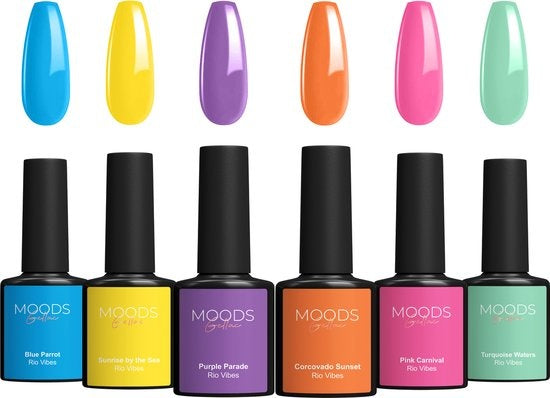 Moods Gellac 6-teiliges Set - Gel-Nagellack - 8ML - Rio Vibes Edition - Gellac - Nägel - Gel Polish Starter Pack - Sommerfarben