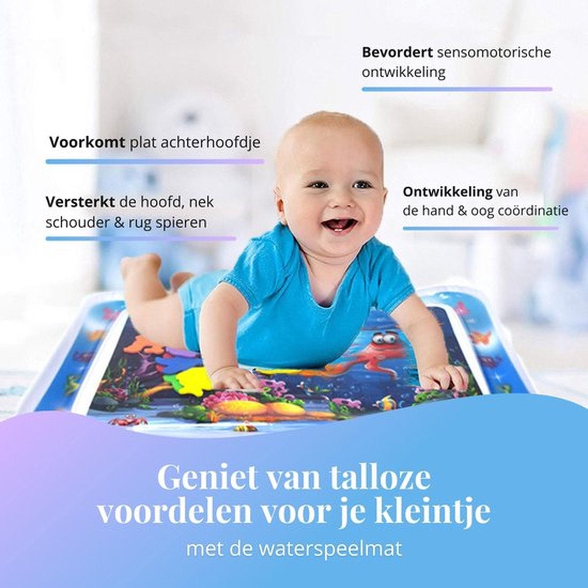 Tenify Wasser Spielmatte - Wasser Matte - Spielmatte - aufblasbar - Tummy Time - Baby Spielzeug 0 Jahr - Mutterschaft Geschenk - Blau