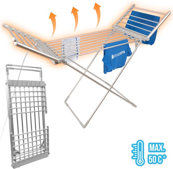 SIlvergear - Elektrischer Wäscheständer - Heizung - 147 x 54 x 94 cm - Weiß