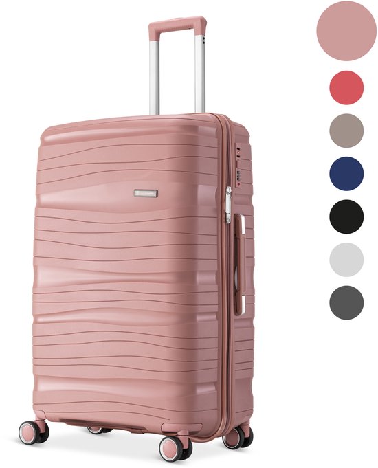 SKYCASES Travelin' Charm - 24-inch Medium Reisekoffer - Zahlenschloss - 41x24x69 cm - 68L - Leicht, Wasserdicht & Langlebig - Pink