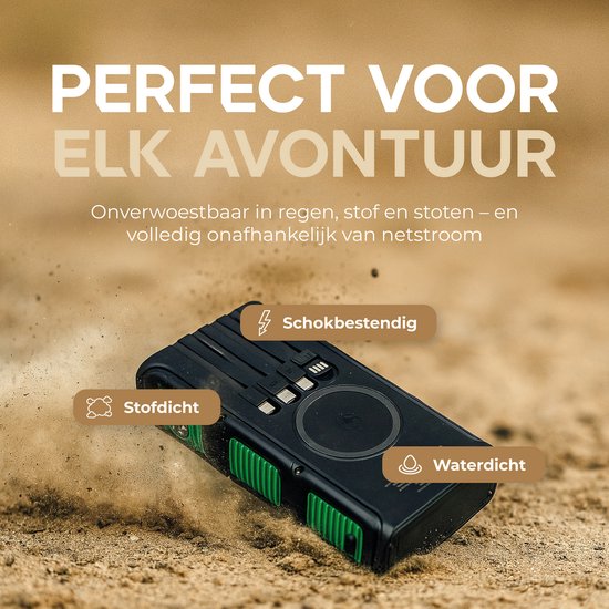 iSetchi Solar Powerbank 42800 mAh - Externer Akku - Notfallpaket - Solarstrom - Schnellladegerät - Mit Kompass und USB-C Kabel - Schnellladung 22.5W - Mit praktischer Taschenlampe - Grün/Schwarz