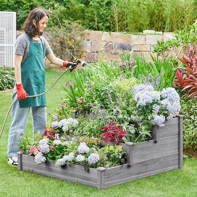 Yaheetech Erhöhter Pflanzkasten, 3-stöckig – Gemüsekasten aus Kiefernholz für Gemüse, Blumen und Kräuter