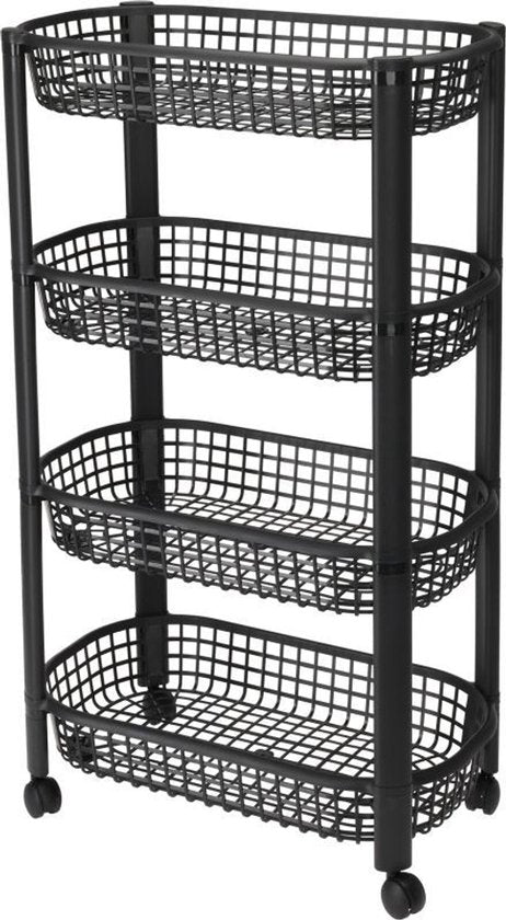 Excellent Houseware Küchenwagen Schwarz – 4-stöckiges Aufbewahrungssystem – 46,5 x 26 x 80 cm