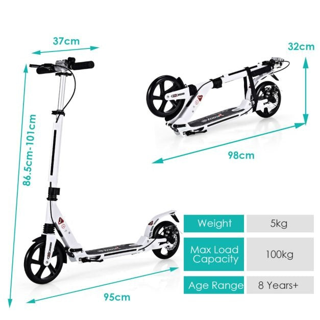 Coast Kick Scooter - Mit der Glocke und Stützgurt - Höhenverstellbar - Faltbar - Weiß