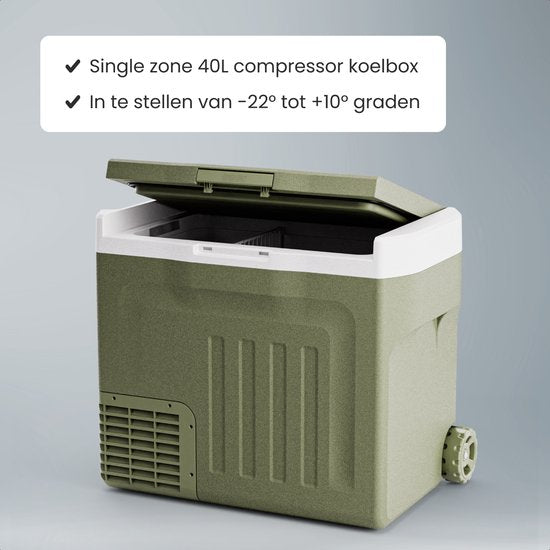 Auronic Electric Cool Box - Kompressor - 40L - 12V und 240 Volt - Camping Kühlschrank - Frigobox Auto - Mit Rädern und Griff - Grün