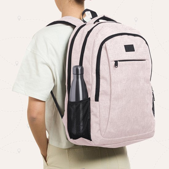 TRVLMORE Rucksack - 36L - 17.3 Zoll - Laptop-Rucksack mit USB - Schultasche - Herren und Damen - Tasche -Lebenslang - Pink