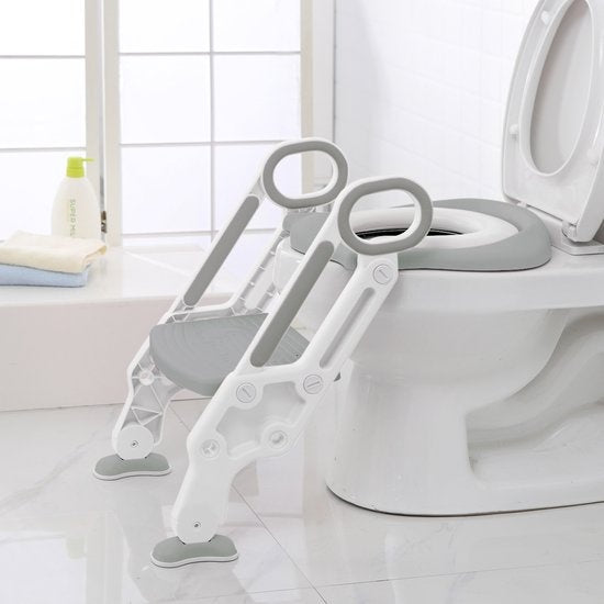 LifeGoods Toilettensitzverkleinerer - Toilettentrainer mit Treppe - Töpfchen Kleinkind - 2 bis 7 Jahre - Grau/Weiß