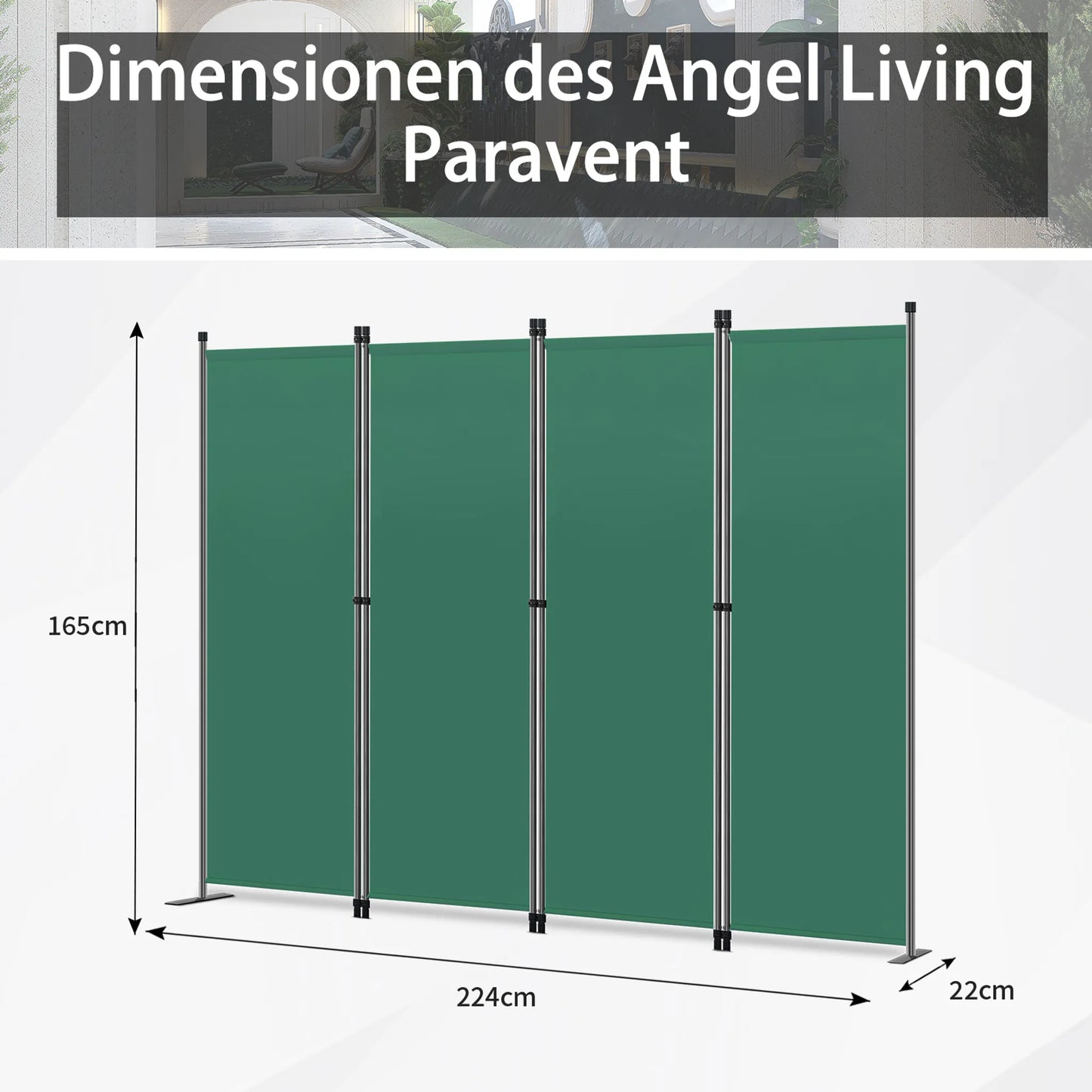 Angel Living – 4-teiliger Faltparavent – Raumteiler, Sichtschutz – Stahl und Polyester – grün