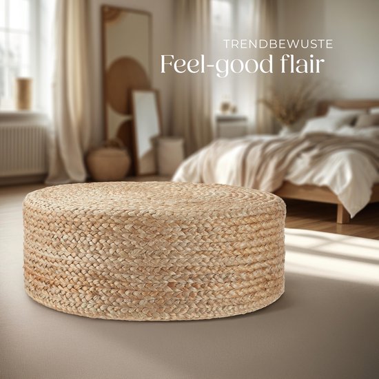 tectake Handmade Footstool Banno Elipse - Runder Jute-Sitzhocker im Boho-Stil - Bequemer Fußhocker mit strapazierfähiger Polsterung - Ø 58 x 22 cm - Max. 150 kg