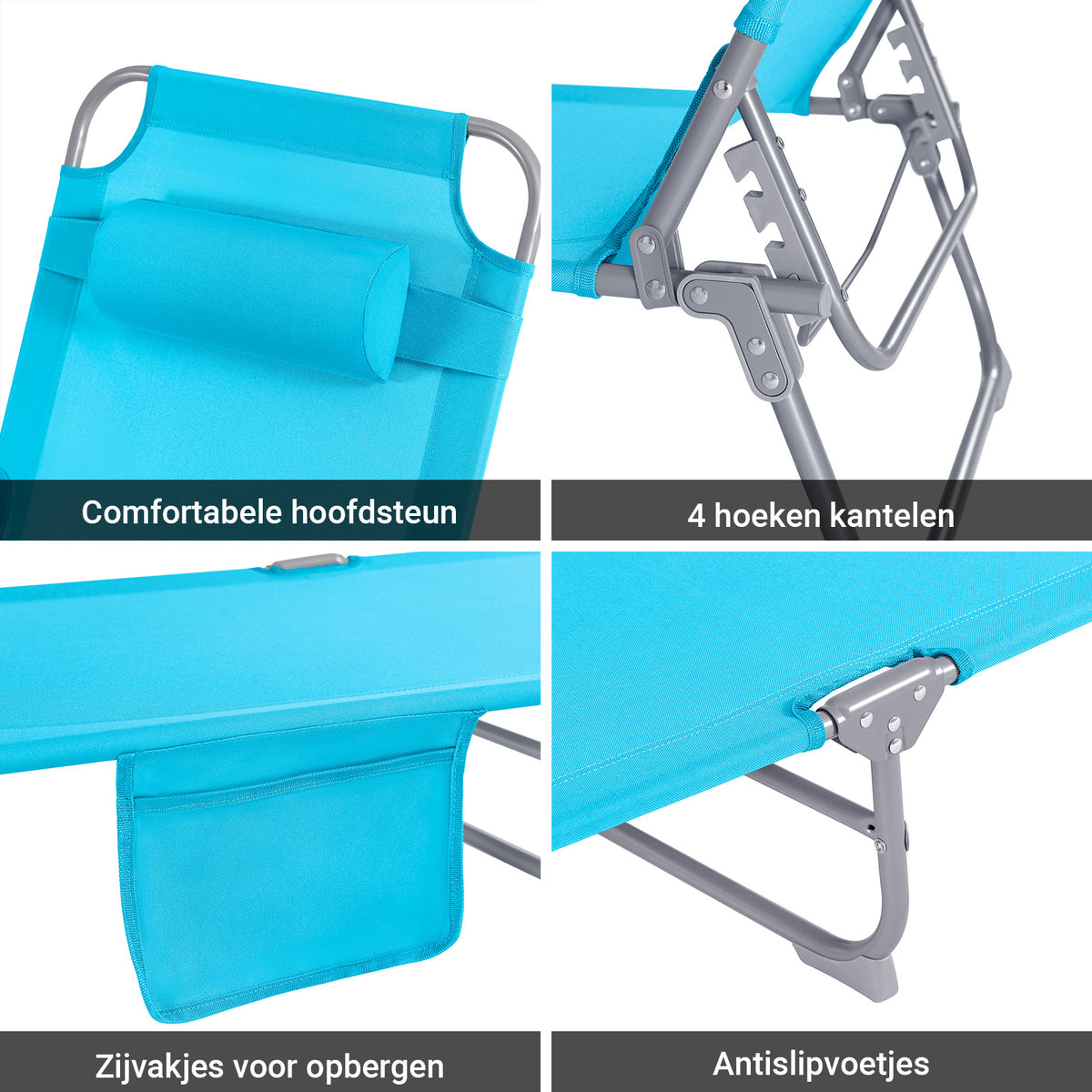SoBuy Liege Blau - Faltbare verstellbare Gartenliege mit Kopfstütze und Aufbewahrungstasche - 57 x 72 x 14 cm Zusammengeklappt