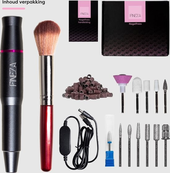 Fineza Nagelfeile - Elektrisch - Nagelfeile - Inklusive Bits - Inklusive Schleifrollen - Hornhautentferner - Maniküregerät - Pediküre-Set - Grau