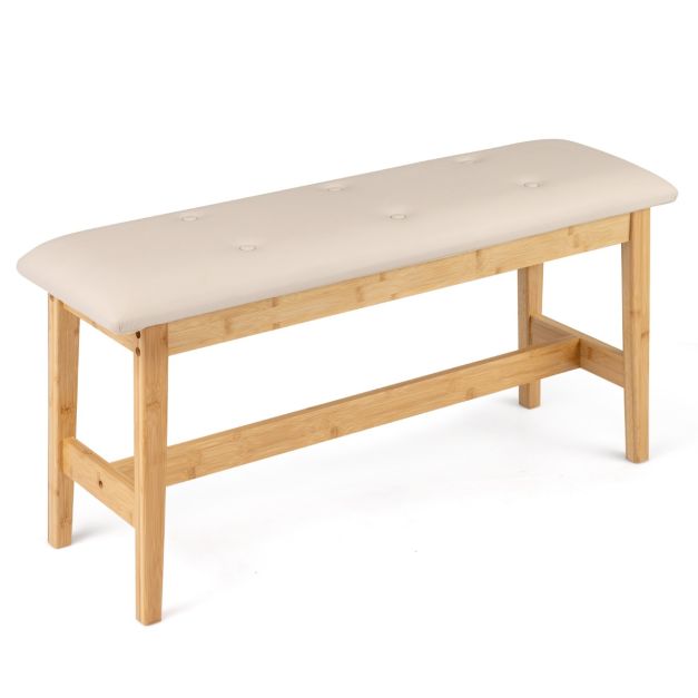 Coast Fußbank 100 cm Beige/Natur – Gepolsterte Bank aus Kunstleder mit Bambusgestell – Schuhbank & Schlafbank bis 200 kg