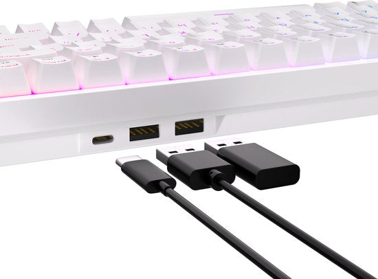 RK84 Gaming-Tastatur Weiß - RGB-Beleuchtung - Hot-Swap-fähig - Tri-Mode - Ergonomische mechanische Gaming-Tastatur mit Wireless-Verbindung - Qwerty - 80% mit Multimedia-Tasten - braune Schalter