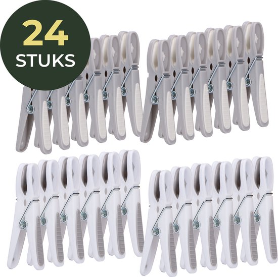 Gandria Wäscheklammern 24 Stück - Kunststoff-Wäscheklammern - Satz von 24 Kunststoff-Wäscheklammern - Wäscheständer Wäscheklammern 10 Kg - Grau/Weiß und Weiß/Grau