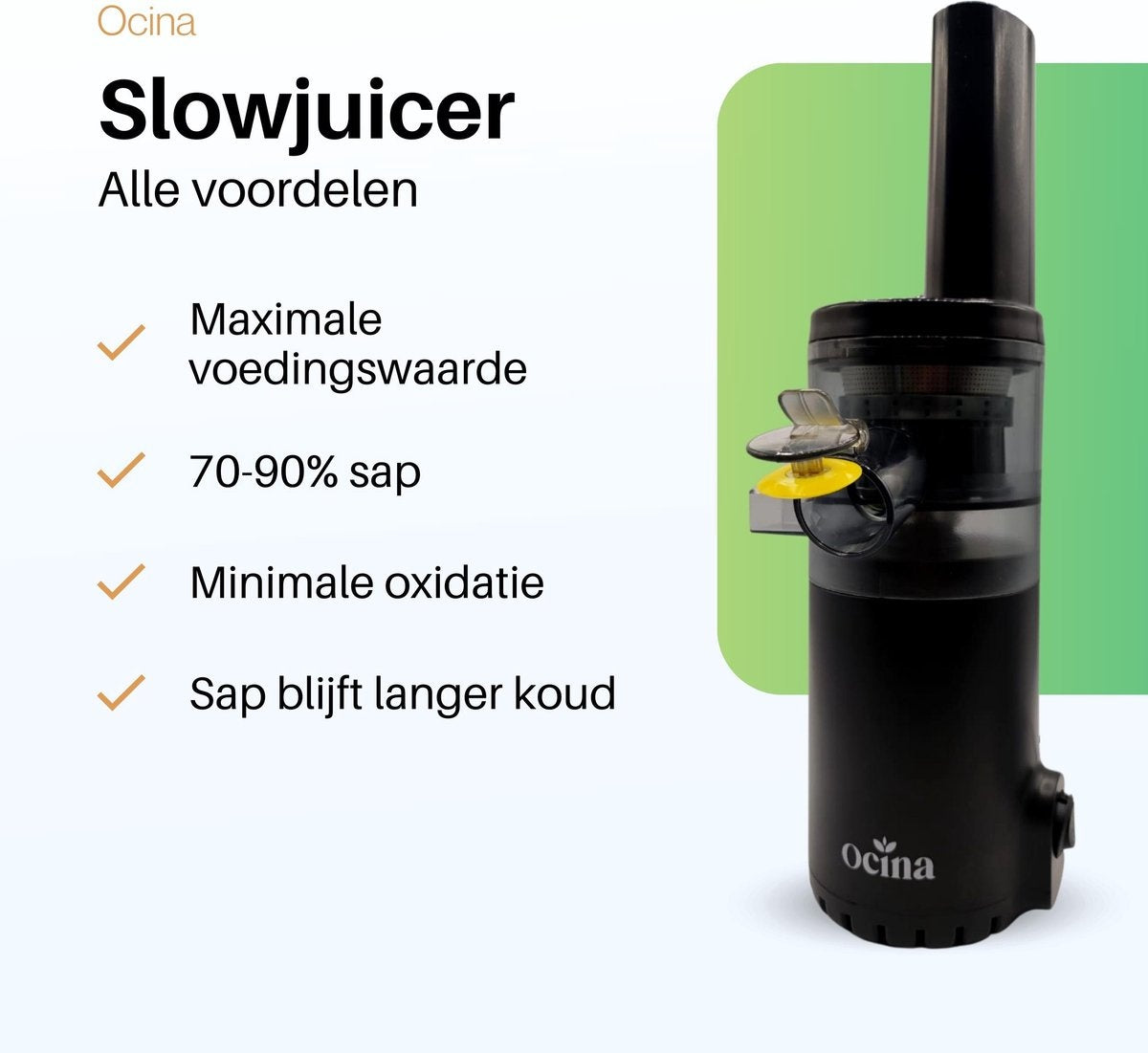 Ocina Slowjuicer - Entsafter für Gemüse und Obst - Trockenes Fruchtfleisch - Schwarz