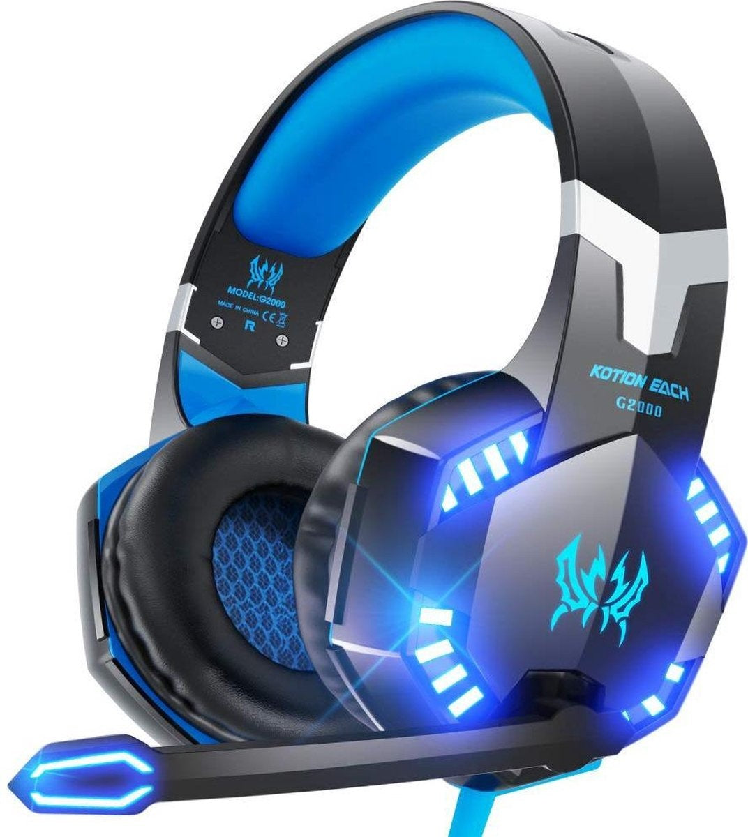 KOTION EACH G2000 Gaming Headset - Schwarz/Blau - Geeignet für PS4, Xbox One, Switch & Windows