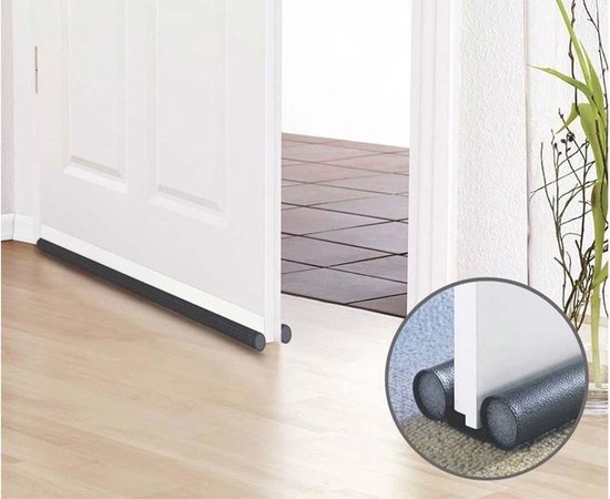 Doppelte Zugluftstopper für Türen - 2 Stück - 95 cm - Verstellbar - Grau - Zugluftleiste - Zugluftstopper - Türrolle - Zugluftstopper - Türkissen - Türisolierung - Universal