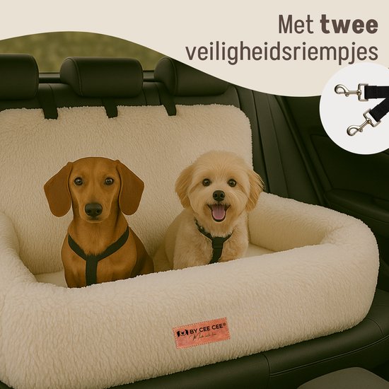 By Cee Cee Autositz Hund Deluxe - Hundekorb Auto mit Sicherheitsgurt - Autokorb Hund - Hundesitz - Autositz - Beige - 120x60 - Größe L