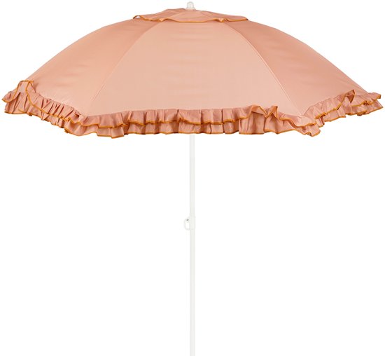 Mica Decorations Kippbarer Sonnenschirm mit Rüschen – Stangensonnenschirm 238 x Ø 195 cm – Garten- oder Balkonsonnenschirm – Polyester, Stahl – Pfirsich