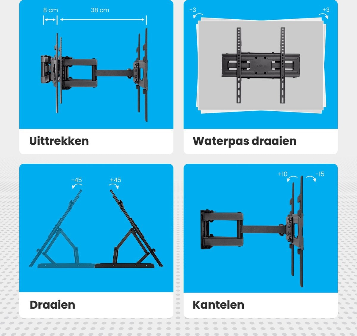 Auronic TV-Halterung - drehbar und neigbar - 23 bis 60 Zoll - bis zu 45 KG - Schwarz