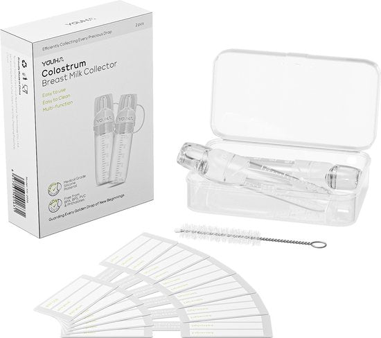 Youha Kolostrumsammler - Sammeln, Lagern und Füttern von Kolostrum - 2 Stück pro Packung - inklusive Aufbewahrungsbox, Zange und Etiketten