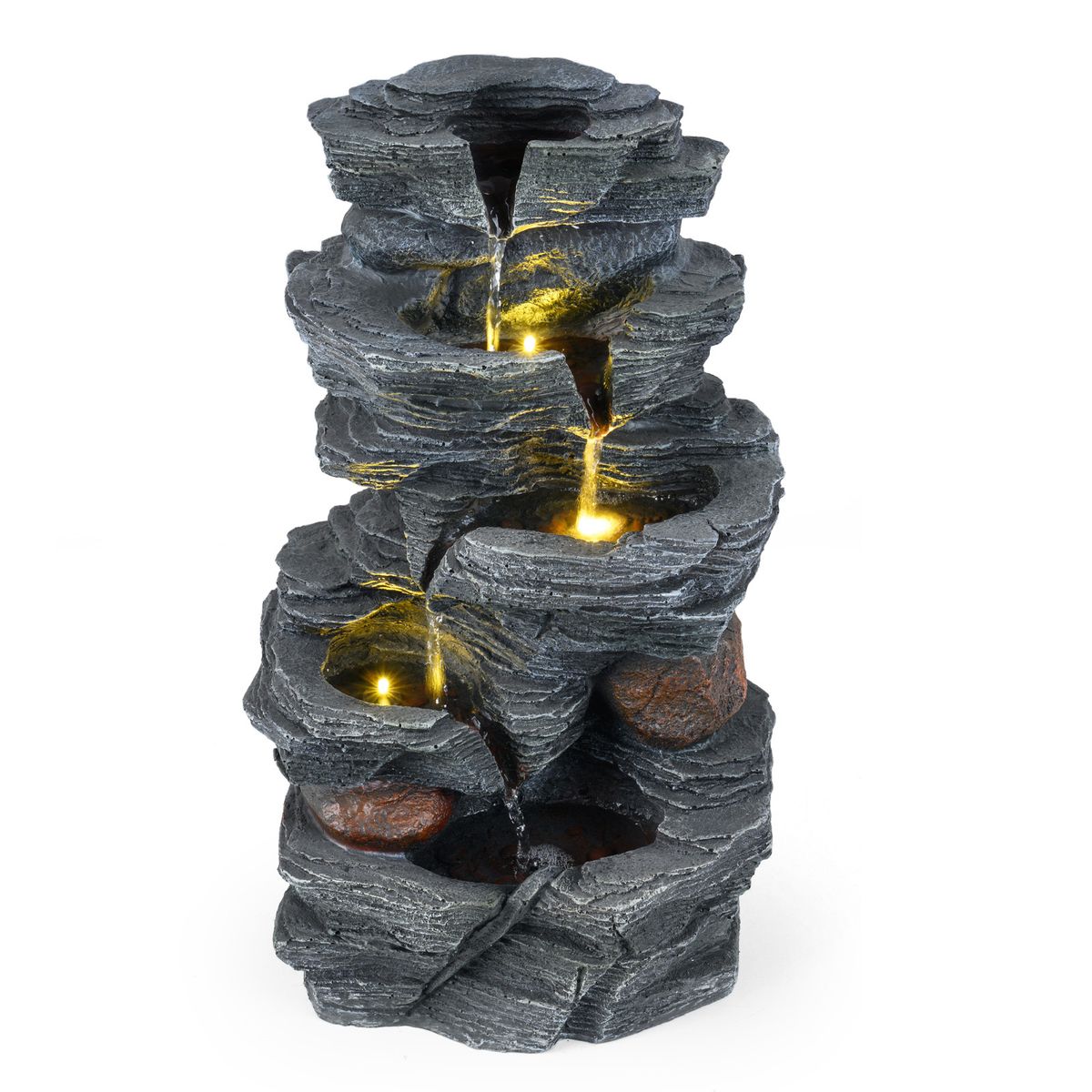 Coast Tischbrunnen – 5-stufiger Wasserfall – LED-Beleuchtung – schwarz – 27 x 20,5 x 45,5 cm