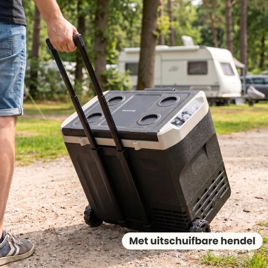 Auronic Electric Cool Box - Kompressor - 40L - 12V und 240 Volt - Camping Kühlschrank - Frigobox Auto - Mit Rädern und Griff - Schwarz