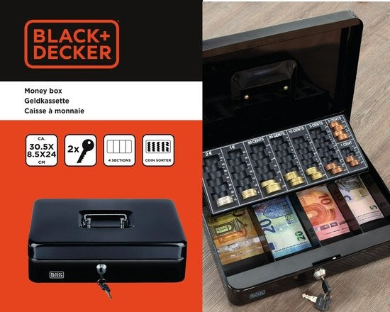 BLACK+DECKER Spardose - Spardose inkl. 2 Schlüssel - 30.5 x 8.5 x 24 CM - Metall - Schwarz