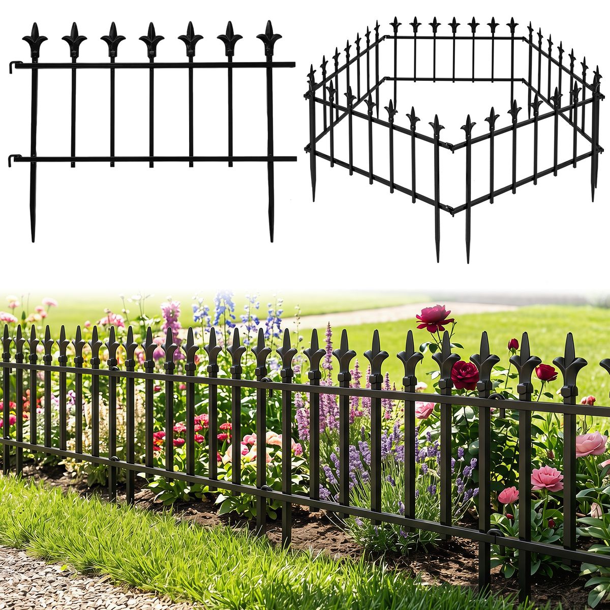 Coast Gartenzaun – 5-teiliger, zusammenklappbarer Metallzaun – flexibel und dekorativ – schwarz, 56 x 44 cm