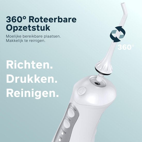 Bintoi® iSonic F500 - Wasserflosser - Professionelle Munddusche - Zahnseide für Zahnspangen - Flosser - 3 Stufen und 4 Aufsätze - IPX7 Wasserdicht - Inkl. Reisetasche Geschenk