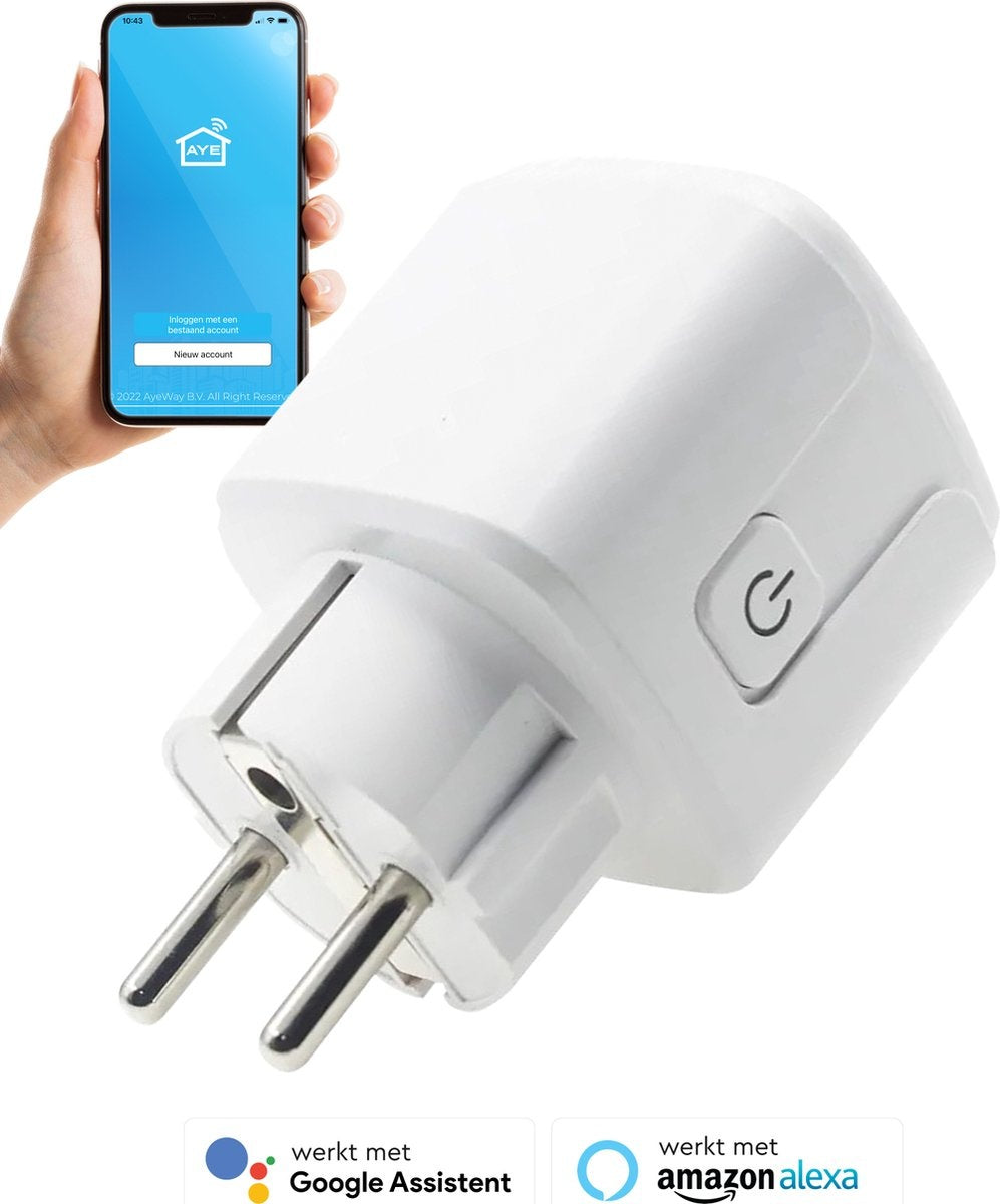 AyeWay Smart Plug mit Energiezähler - Smart Plug - WiFi Steckdose - Funktioniert mit Google Home & Alexa - iOS & Android - 1 Stück