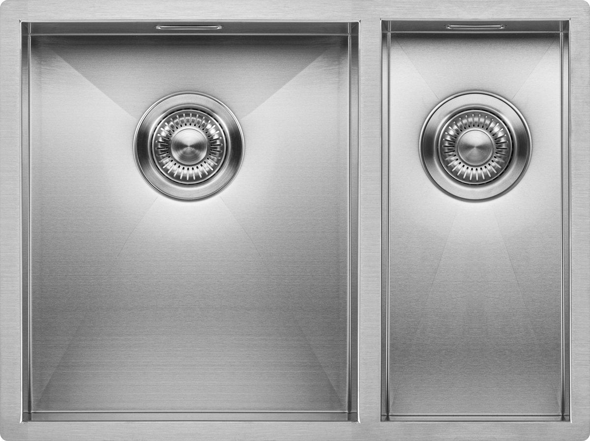 Mizzo Quadro Doppelspüle L 34-18X40CM - 1,5 Spüle - Küchenspüle - Unterbau / Flush-mount / Einbau - Edelstahl