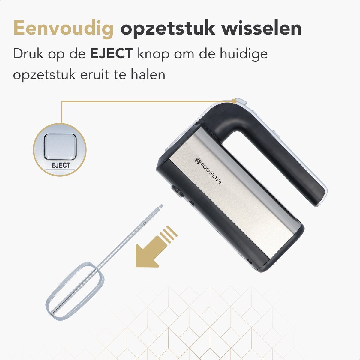Rochester Handmixer mit Rührschüssel - Küchenmaschine - 5 Geschwindigkeitsstufen - Edelstahl