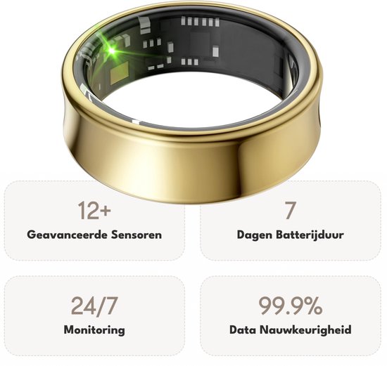 Focus® S2 Smart Ring - Gold - Größe 12 - AI Coach - Herzfrequenz - Menstruationszyklus - Schlafüberwachung - Recovery Score - Smart Ring - Sport Performance - Schrittzähler -IP68 Wasserdicht - O2 Messung - Frauen - Männer - Wearables - Ladeetui - Schutzri