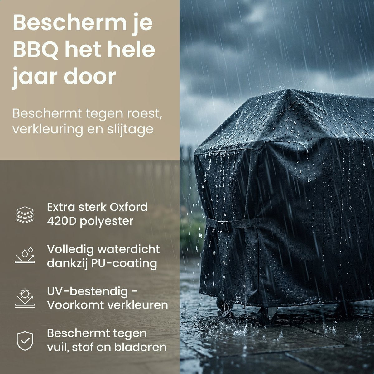 Duna BBQ-Schutzhülle, wasserdicht – Schwarz – 130 x 70 x 120 cm – Oxford 420D, UV-beständig