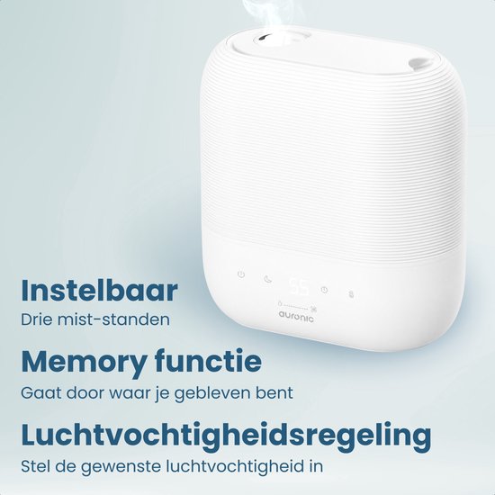 Auronic Luftbefeuchter – 5 l – Geeignet für Schlafzimmer, Babyzimmer, Büro, Wohnzimmer und mehr – Luftbefeuchter – BPA-frei – Weiß