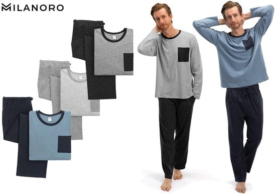 Milanoro - Schlafanzug aus Baumwolle für Männer - Blau - XXL