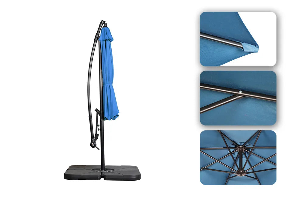 Hortensus Stylish Hanging Parasol 270 cm in Blau - Luxuriöser schwebender Sonnenschirm für Tisch oder Lounge Set