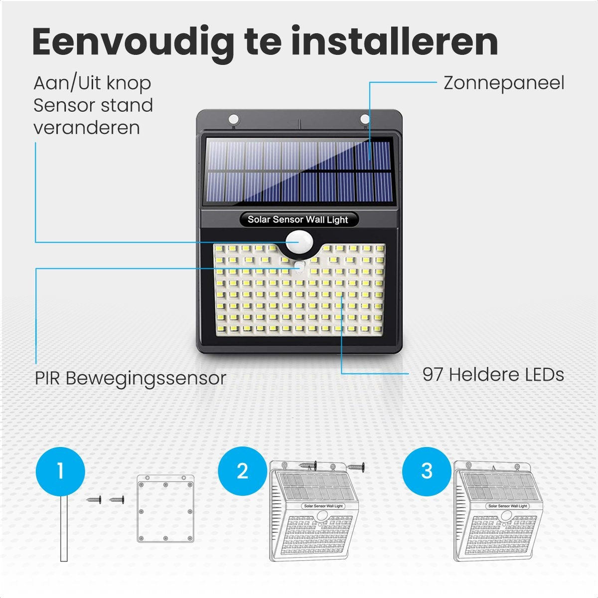 Auronic Solar Außenleuchte mit Bewegungssensor - Wandleuchte mit Sensor - Solar - 97 LEDs - IP65 - 4 Stück - Schwarz