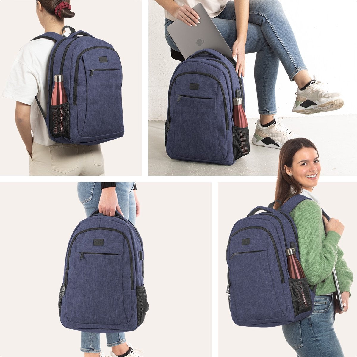 TRVLMORE Rucksack - 36L - 17.3 Zoll - Laptop-Rucksack - Schultasche - Unisex - Spritzwassergeschützt Blau