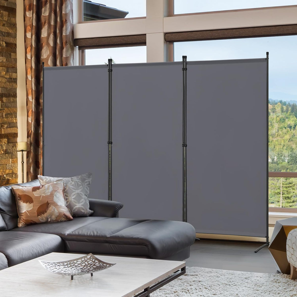 Angel Living Paravent mit 3 Paneelen – 243 x 180 cm – Grau