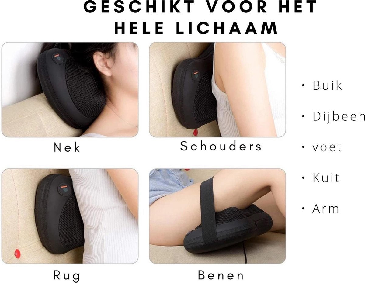 Auronic Shiatsu-Massage-Kissen - Elektrisches Nacken- und Rückenmassagegerät - mit Wärmefunktion - Schwarz