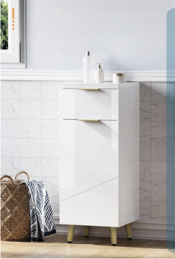 Woltu Waschtischunterschrank – mit 2 Flügeltüren, verstellbarem Einlegeboden und goldenen Details – für die Montage unter dem Waschbecken – weißes und goldenes Verbundholz – 60 x 60 x 30 cm