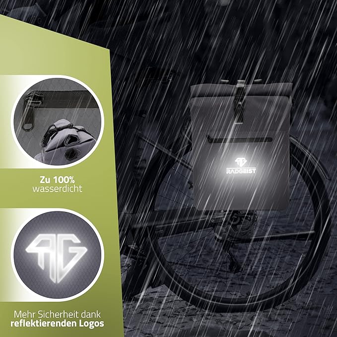 RADGEIST 3in1 Fahrradtasche für Gepäckträger - Fahrradtasche wasserdicht, extra robust mit Schnellverschluss - Fahrradtasche Rucksack (25 Liter) - Fahrradrucksack (grau)