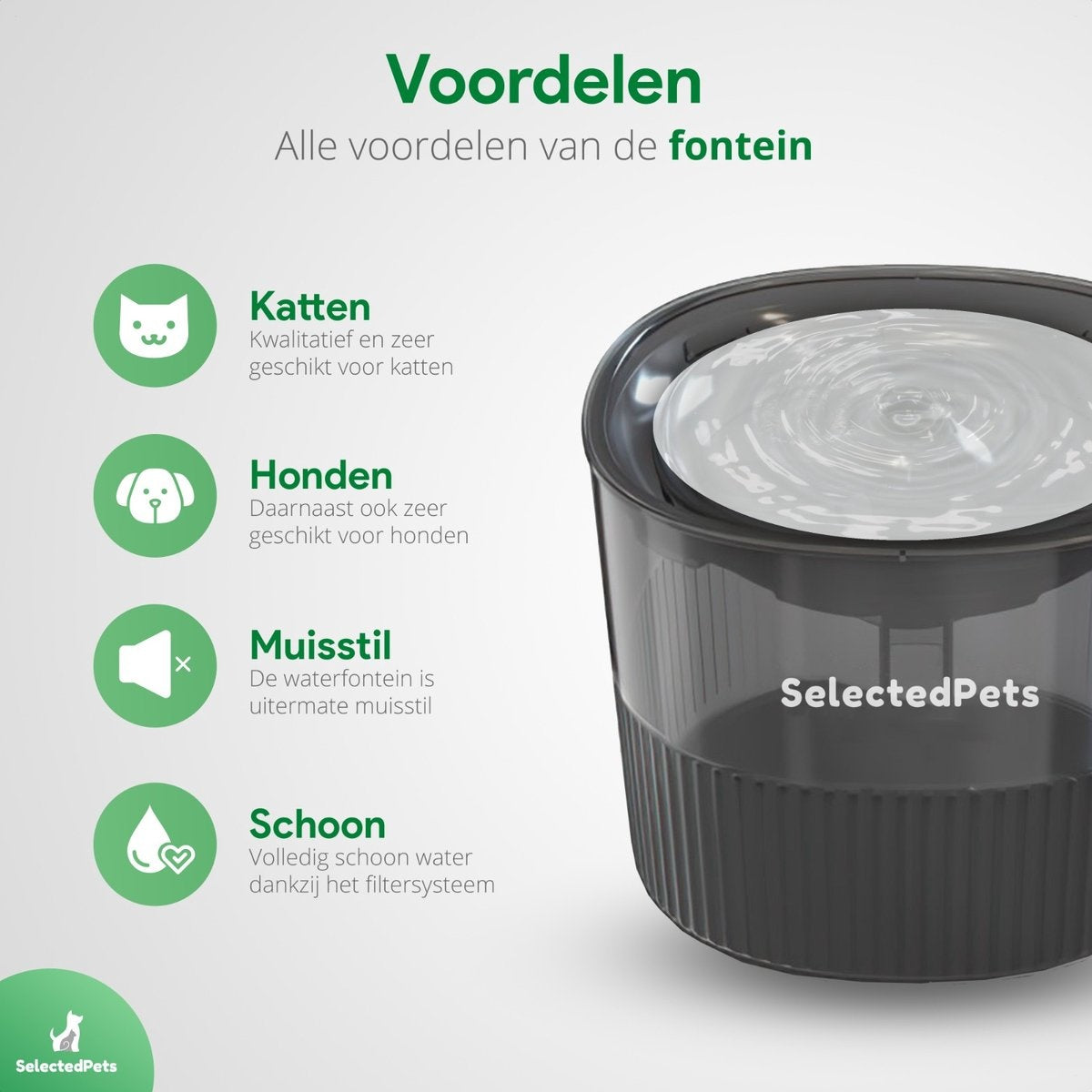 Trinkbrunnen für Katzen und Hunde - Katzenbrunnen - Schwarz - 1.8L - Mit Filter