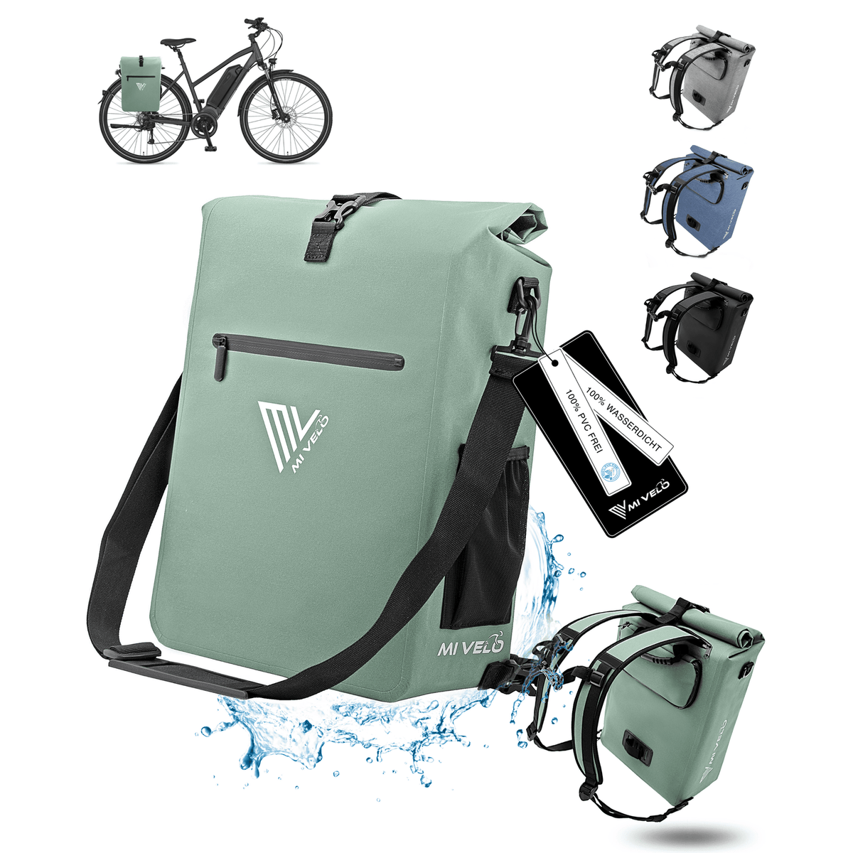 MIVELO 3-in-1 Packtasche - Wasserdicht - Mit Schultergurt - 25L - Mint