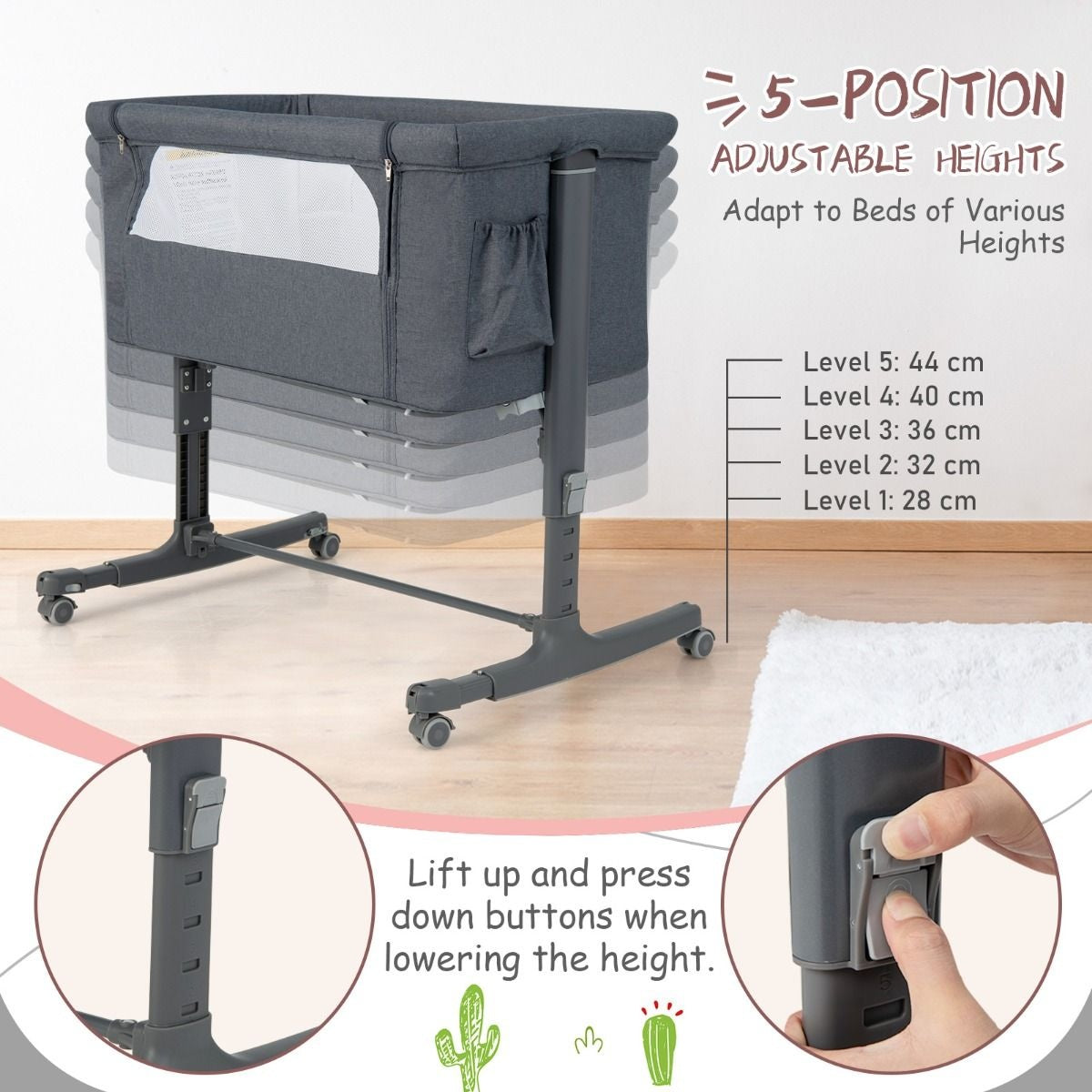Coast Babywiege - 5 Positionen - Max. 9 kg - Grau